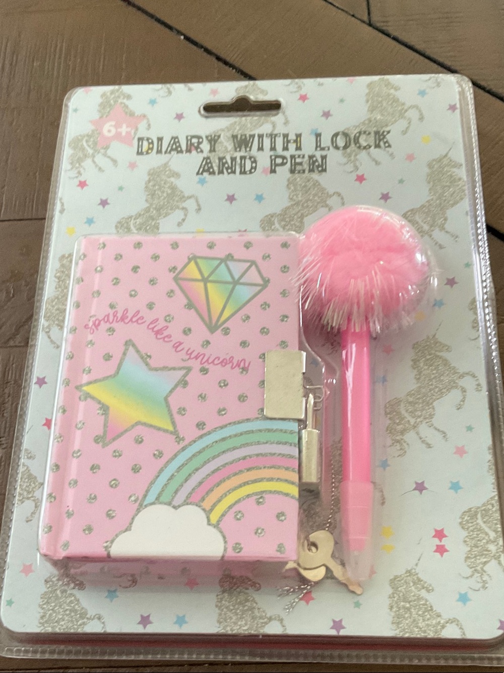 Pink Unicorn Rainbow Diary with Lock and Fluffy Pen